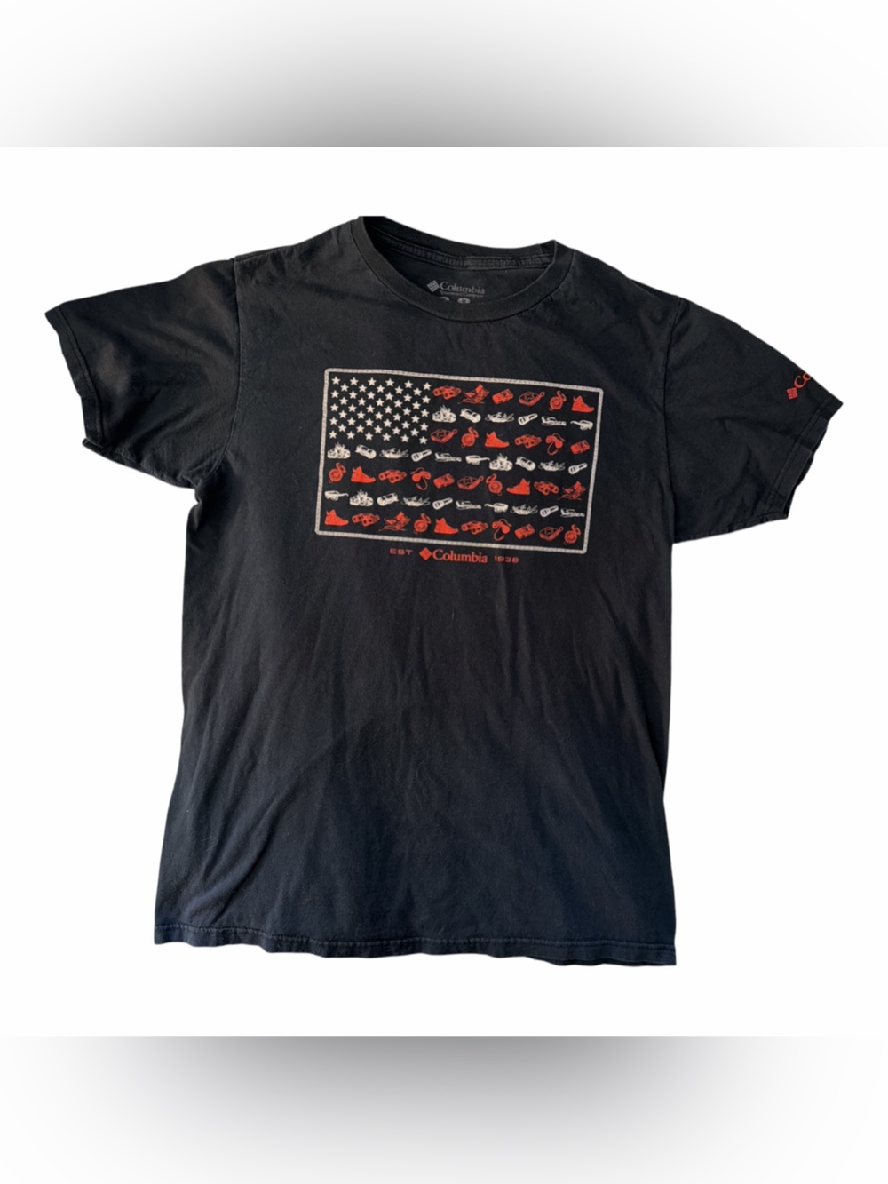 Columbia Men’s Navy T-Shirt with Red Graphic Flag